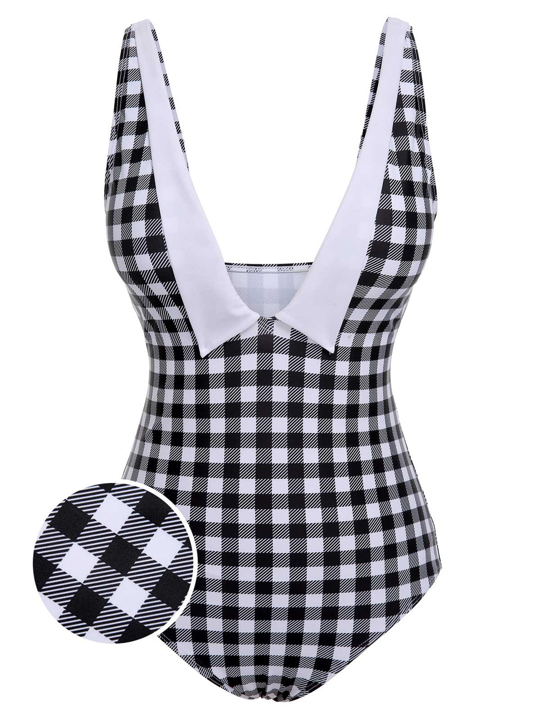 Black &amp; White 1950s Plaid One-Piece Swimsuit, vintage swimsuit, pin-up swimwear - perfect for women who love vintage and retro fashion