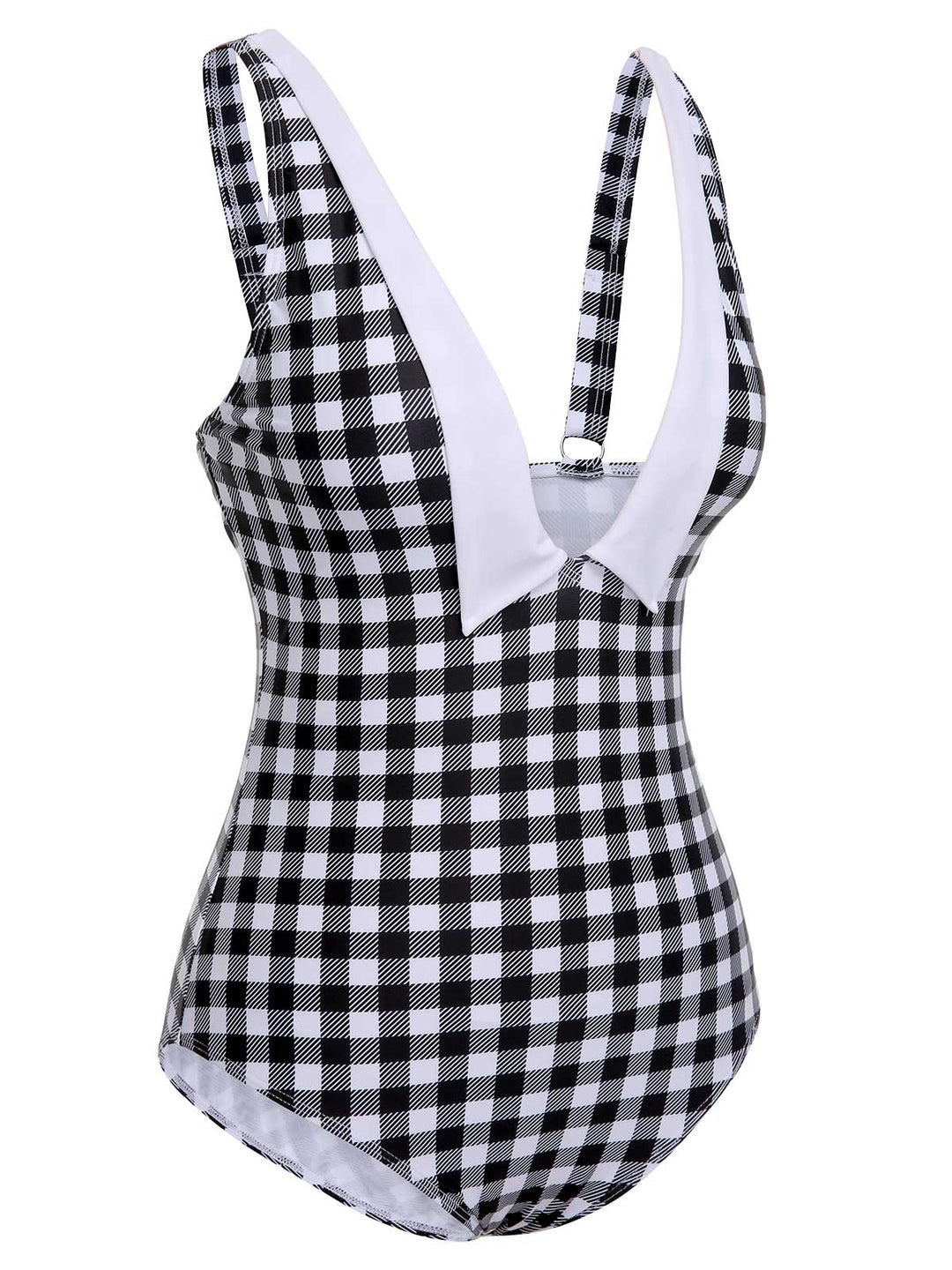 Black &amp; White 1950s Plaid One-Piece Swimsuit, vintage swimsuit, pin-up swimwear - perfect for women who love vintage and retro fashion