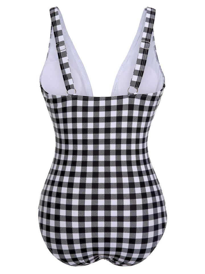 Black &amp; White 1950s Plaid One-Piece Swimsuit, vintage swimsuit, pin-up swimwear - perfect for women who love vintage and retro fashion
