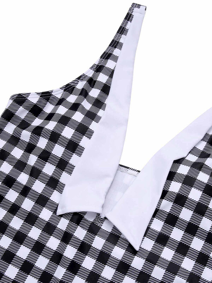 Black &amp; White 1950s Plaid One-Piece Swimsuit, vintage swimsuit, pin-up swimwear - perfect for women who love vintage and retro fashion