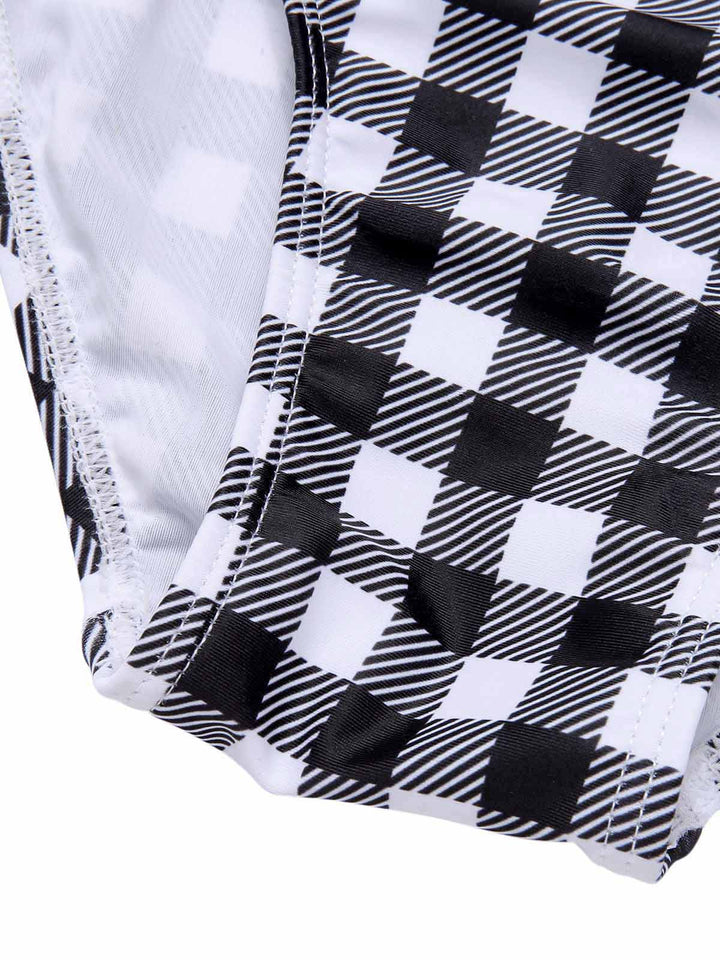 Black &amp; White 1950s Plaid One-Piece Swimsuit, vintage swimsuit, pin-up swimwear - perfect for women who love vintage and retro fashion