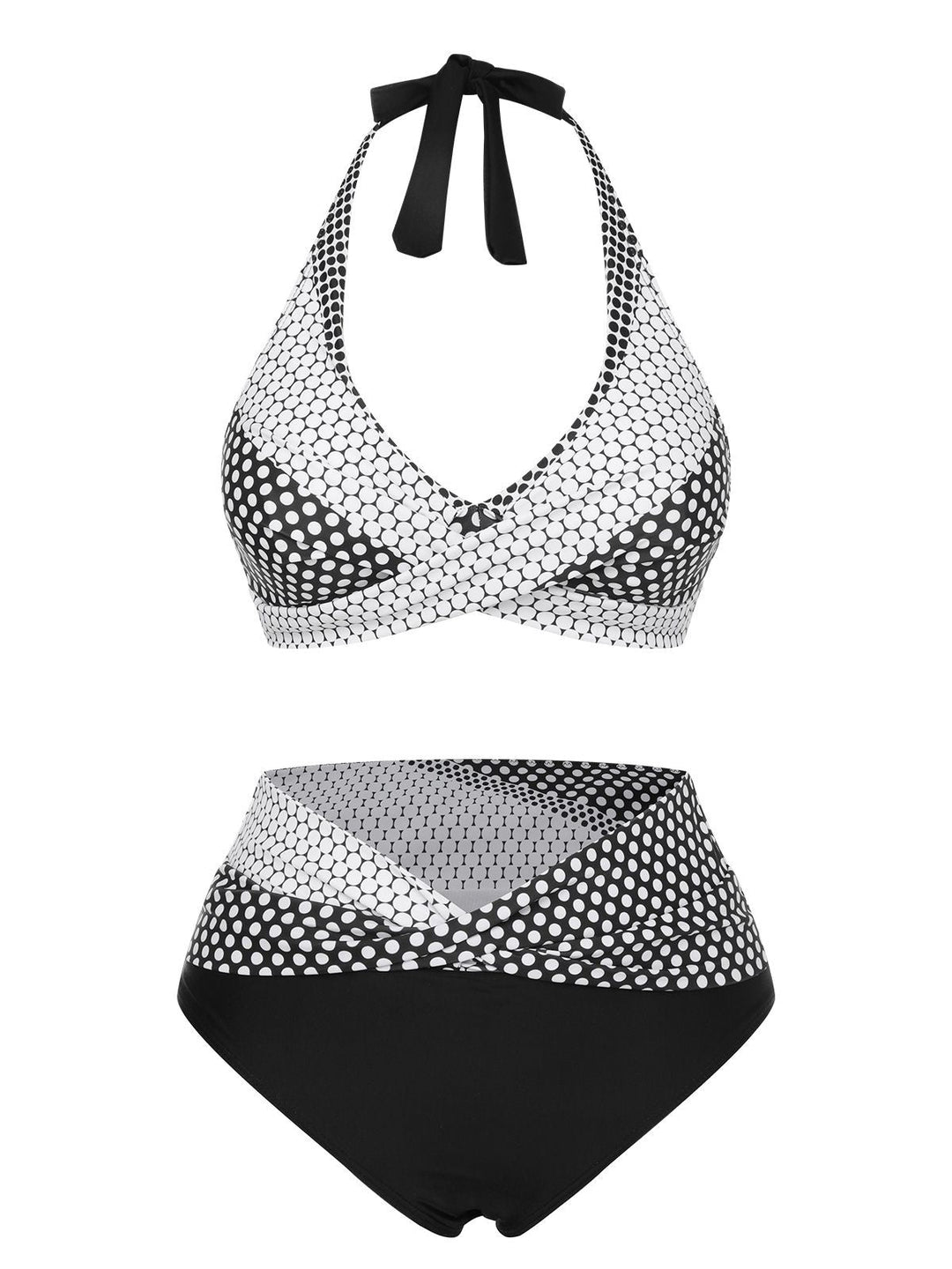 Black &amp; White 1950s Polka Dot Halter Swimsuit, vintage swimsuit, pin-up swimwear - perfect for women who love vintage and retro fashion