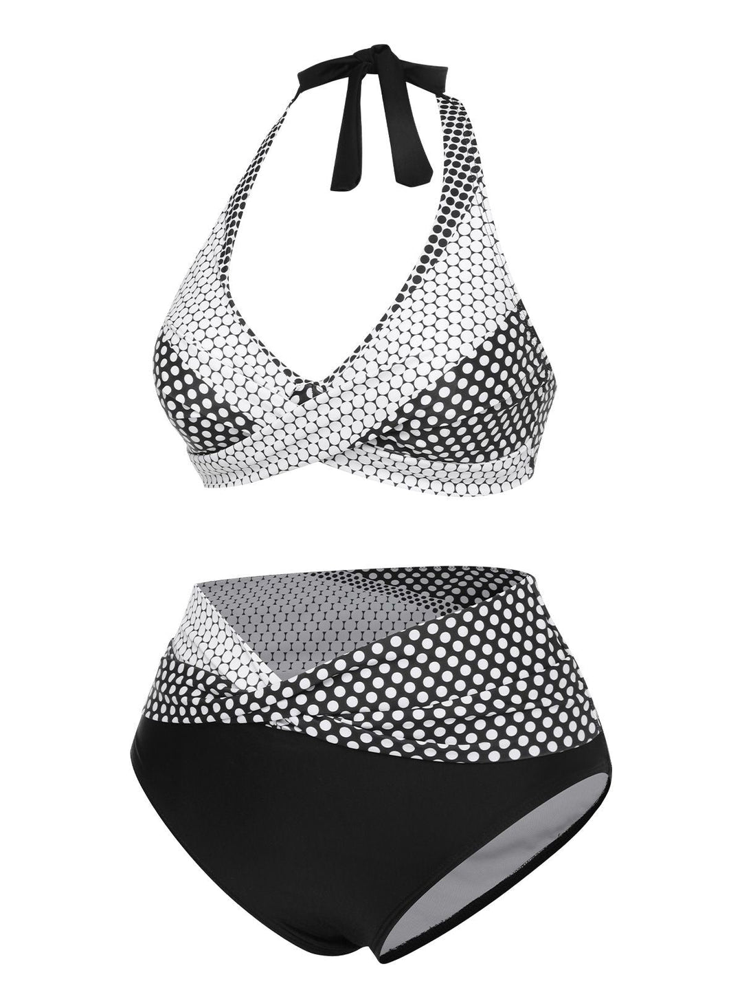 Black &amp; White 1950s Polka Dot Halter Swimsuit, vintage swimsuit, pin-up swimwear - perfect for women who love vintage and retro fashion