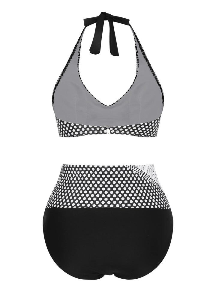 Black &amp; White 1950s Polka Dot Halter Swimsuit, vintage swimsuit, pin-up swimwear - perfect for women who love vintage and retro fashion