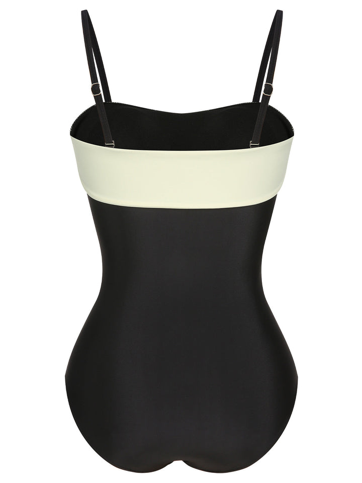Black White 1950s Solid Bandeau Swimsuit, vintage swimsuit, pin-up swimwear - perfect for women who love vintage and retro fashion
