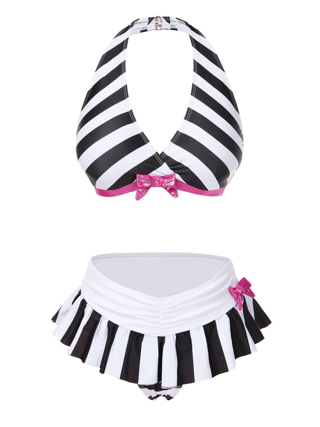 Black &amp; White 1950s Stripe Bow Halter Bikini: 1950s Riviera elegance, reimagined for her