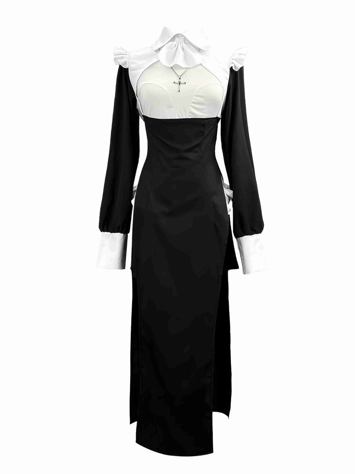 Black &amp; White 1960s Colorblock Nun Cosplay Dress - vintage dress, retro fashion, classic black
