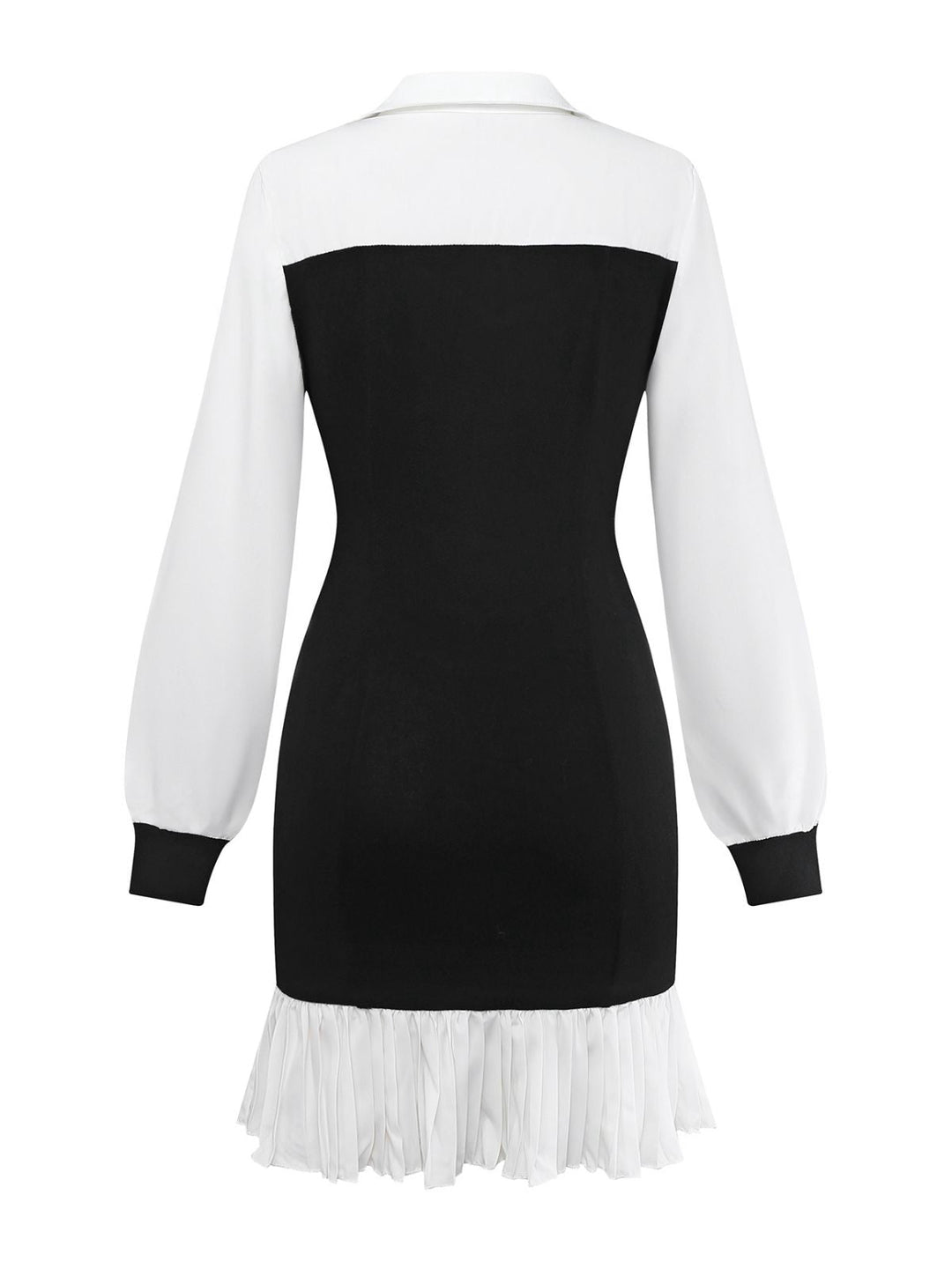 Black &amp; White 1960s Colorblock Pleated Lapel Dress - vintage dress, retro fashion, classic black