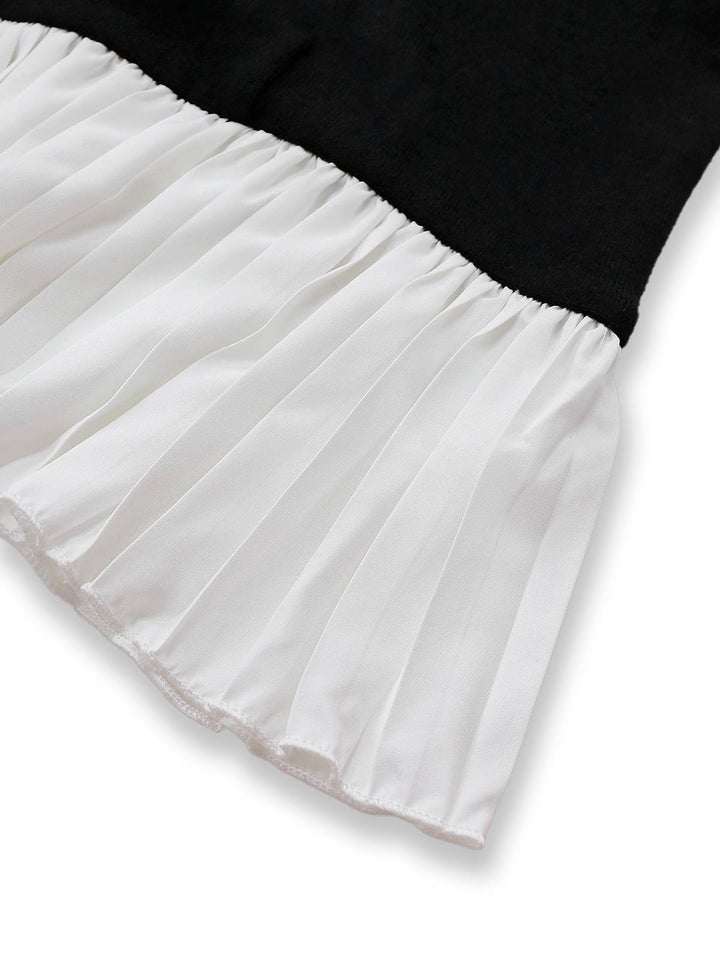 Black &amp; White 1960s Colorblock Pleated Lapel Dress - vintage dress, retro fashion, classic black