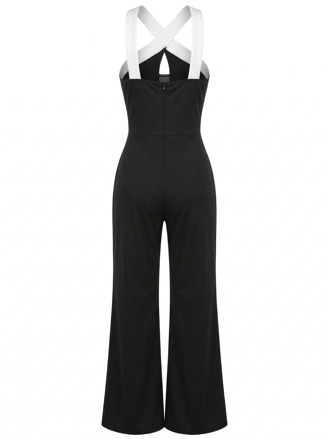 Black &amp; White 1960s Contrast Halter Wide-Leg Jumpsuit | vintage romper, retro jumpsuit, playful style - perfect for retro fashion enthusiasts
