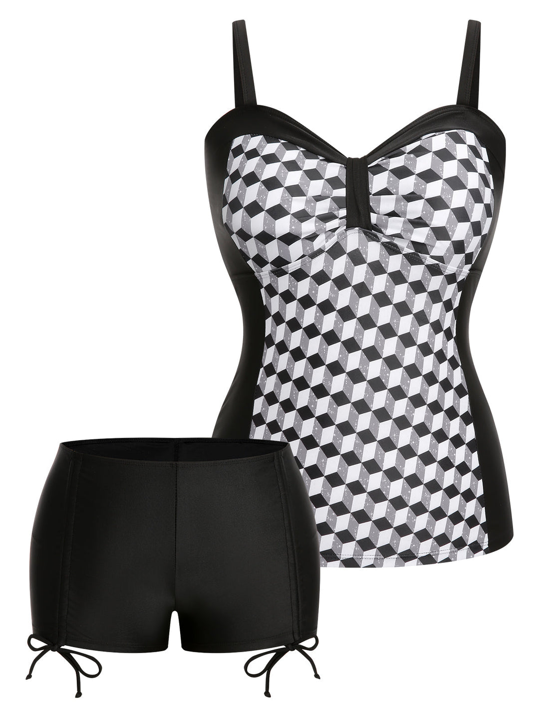 Black &amp; White 1960s Geometric Lace-Up Swimsuit: 1960s Riviera elegance, reimagined for her