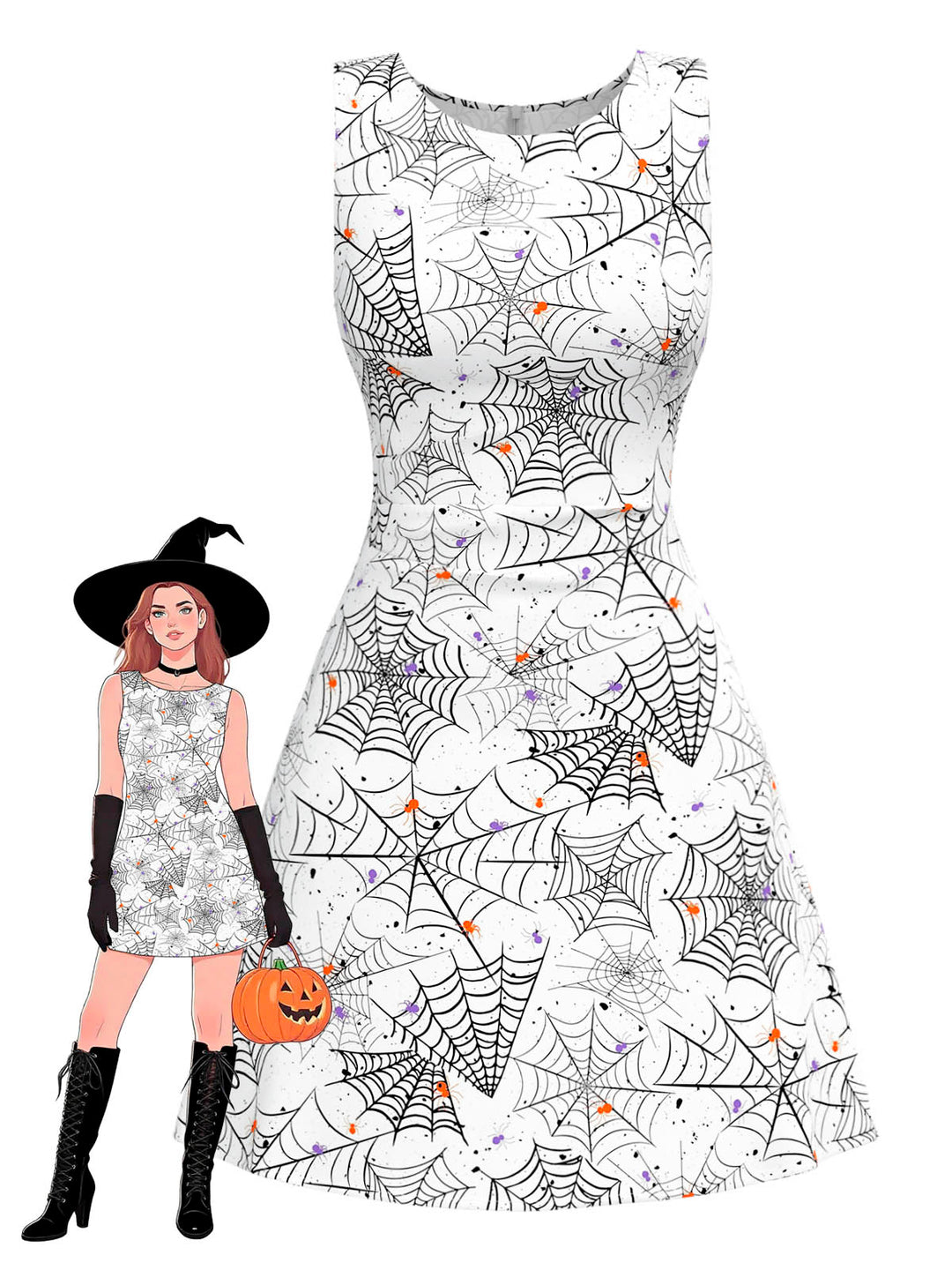 Black &amp; White 1960s Horror Spider Web Dress - vintage dress, retro fashion, classic black