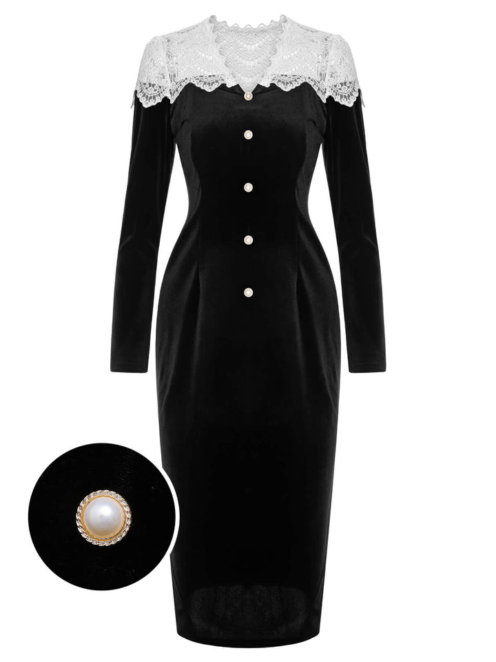 Black &amp; White 1960s Lapel Patchwork Velvet Dress, vintage dress, retro fashion - perfect for women who love vintage and retro fashion