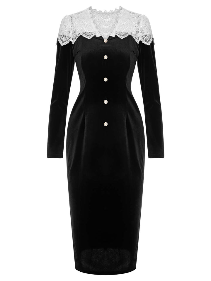 Black &amp; White 1960s Lapel Patchwork Velvet Dress, vintage dress, retro fashion - perfect for women who love vintage and retro fashion