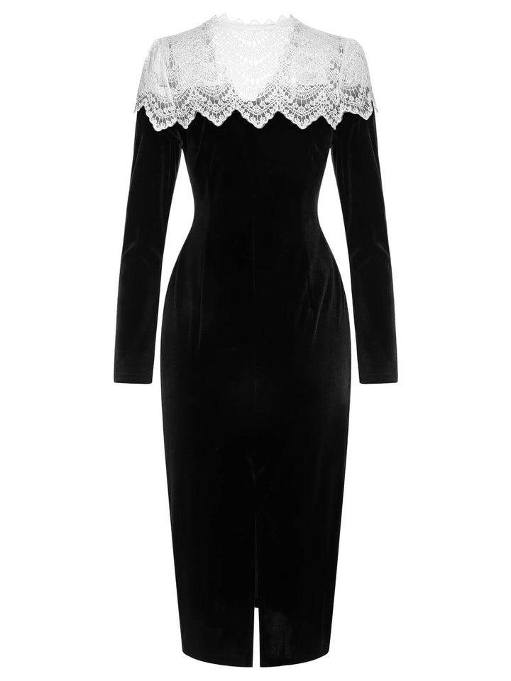 Black &amp; White 1960s Lapel Patchwork Velvet Dress, vintage dress, retro fashion - perfect for women who love vintage and retro fashion