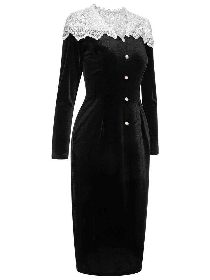 Black &amp; White 1960s Lapel Patchwork Velvet Dress, vintage dress, retro fashion - perfect for women who love vintage and retro fashion