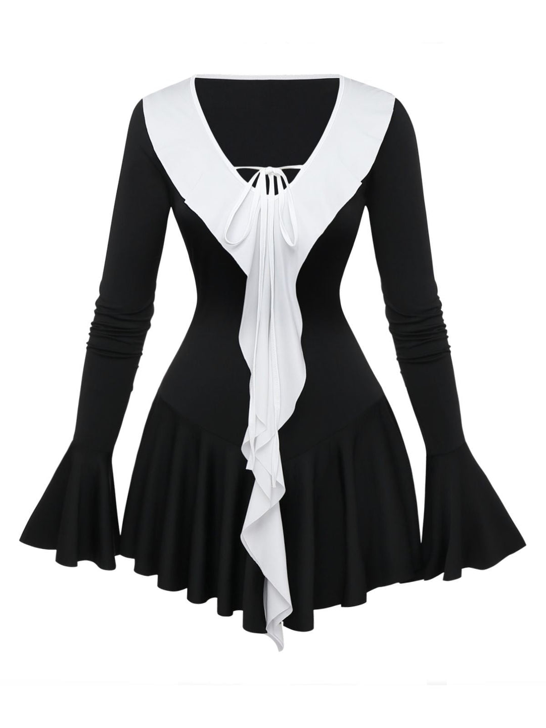 Black &amp; White 1960s Ruffled Peplum Dress - vintage dress, retro fashion, classic black