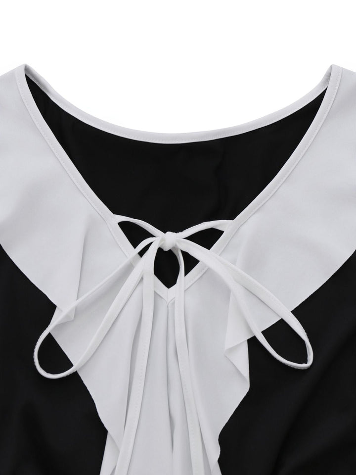 Black &amp; White 1960s Ruffled Peplum Dress - vintage dress, retro fashion, classic black