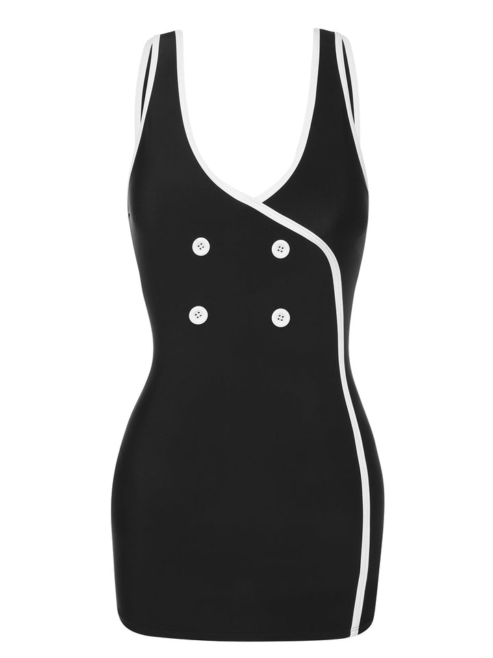 Black &amp; White 1960s Solid Contrast Binding Swimsuit, vintage swimsuit, pin-up swimwear - perfect for women who love vintage and retro fashion