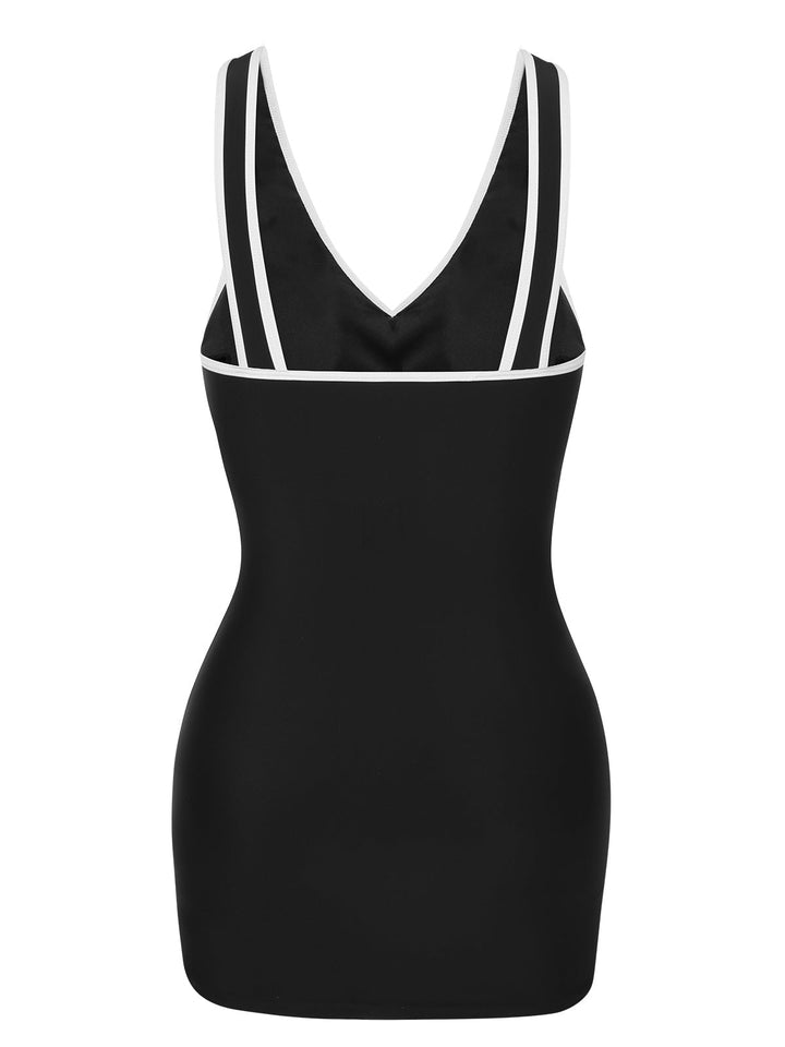 Black &amp; White 1960s Solid Contrast Binding Swimsuit, vintage swimsuit, pin-up swimwear - perfect for women who love vintage and retro fashion