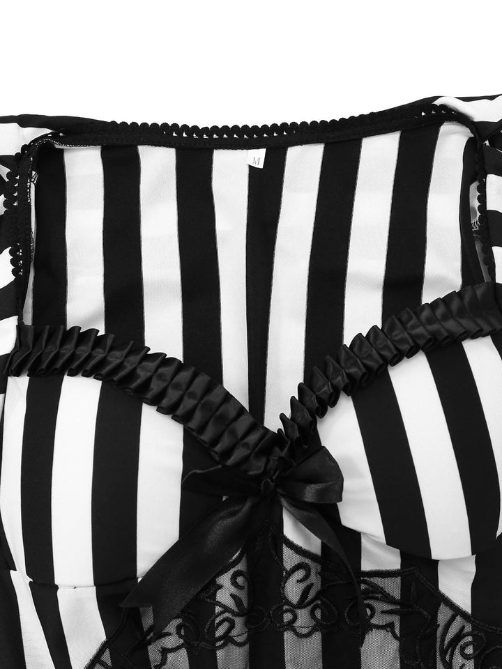 Black &amp; White 1970s Lace Patchwork Stripe Dress - vintage dress, retro fashion, classic black