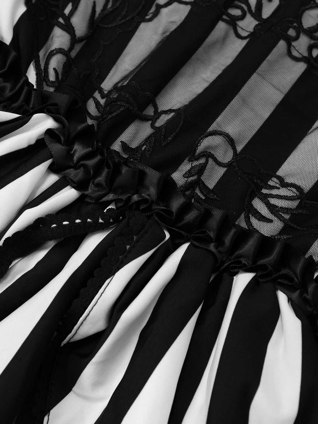 Black &amp; White 1970s Lace Patchwork Stripe Dress - vintage dress, retro fashion, classic black