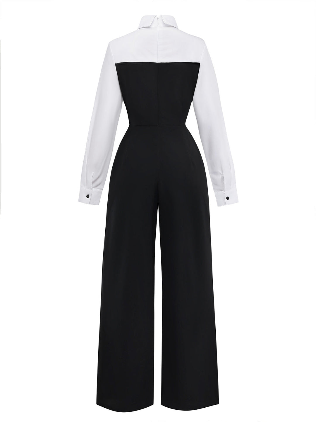Black &amp; White 1980s Mock Two-Piece Lapel Jumpsuit - vintage jumpsuit, retro fashion, classic black
