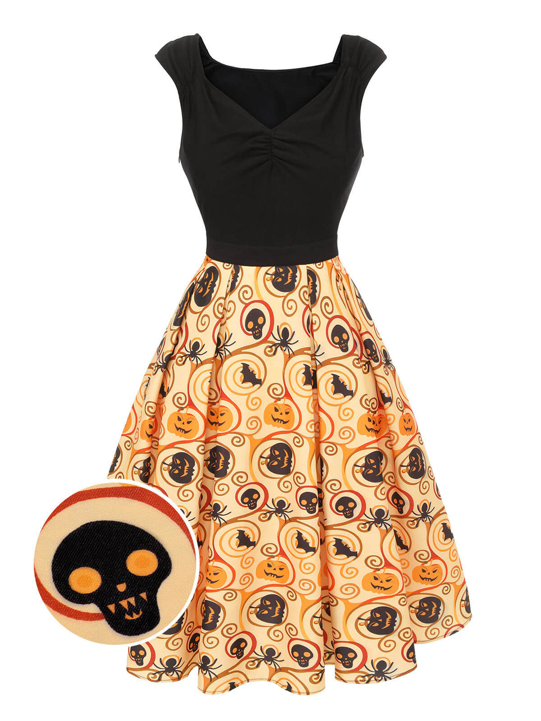 Black &amp; Yellow 1950s Pumpkin Bat Spider Dress, vintage dress, retro fashion, rockabilly, pin-up fashion - perfect for women who love vintage and retro fashion