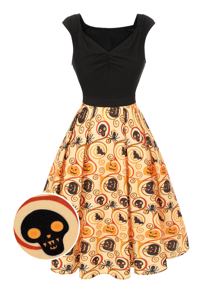 Black &amp; Yellow 1950s Pumpkin Bat Spider Dress, vintage dress, retro fashion, rockabilly, pin-up fashion - perfect for women who love vintage and retro fashion