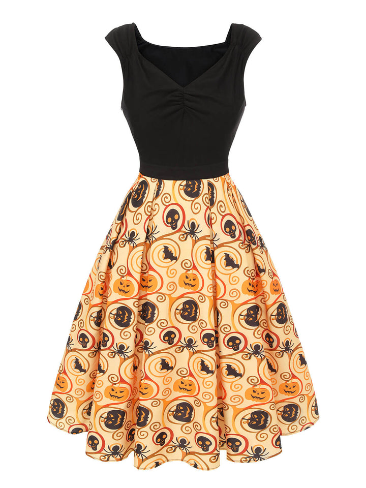 Black &amp; Yellow 1950s Pumpkin Bat Spider Dress, vintage dress, retro fashion, rockabilly, pin-up fashion - perfect for women who love vintage and retro fashion