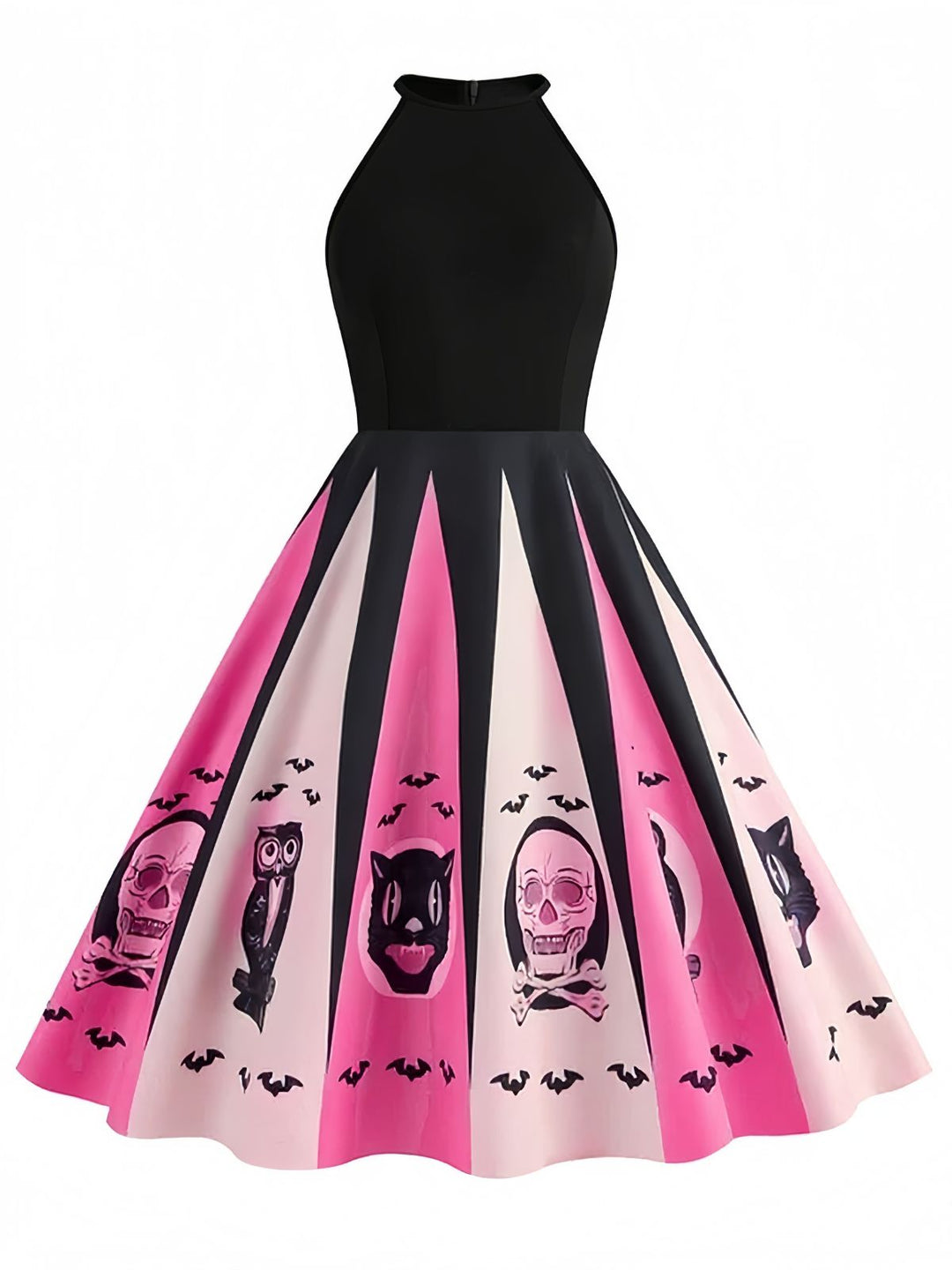 Black&amp;Pink 1950s Halloween Spooky Print Swing Dress - vintage dress, retro fashion, rockabilly