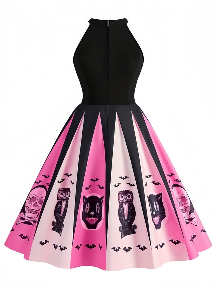 Black&amp;Pink 1950s Halloween Spooky Print Swing Dress - vintage dress, retro fashion, rockabilly