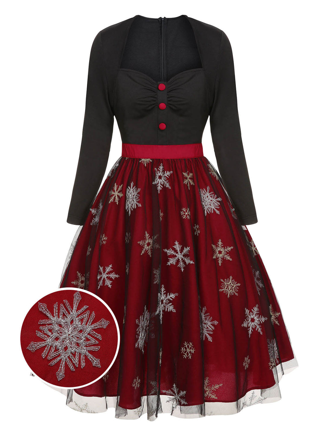 Black&amp;Red 1950s Christmas Snowflake Mesh Dress, vintage dress, retro fashion, rockabilly, pin-up fashion - perfect for women who love vintage and retro fashion