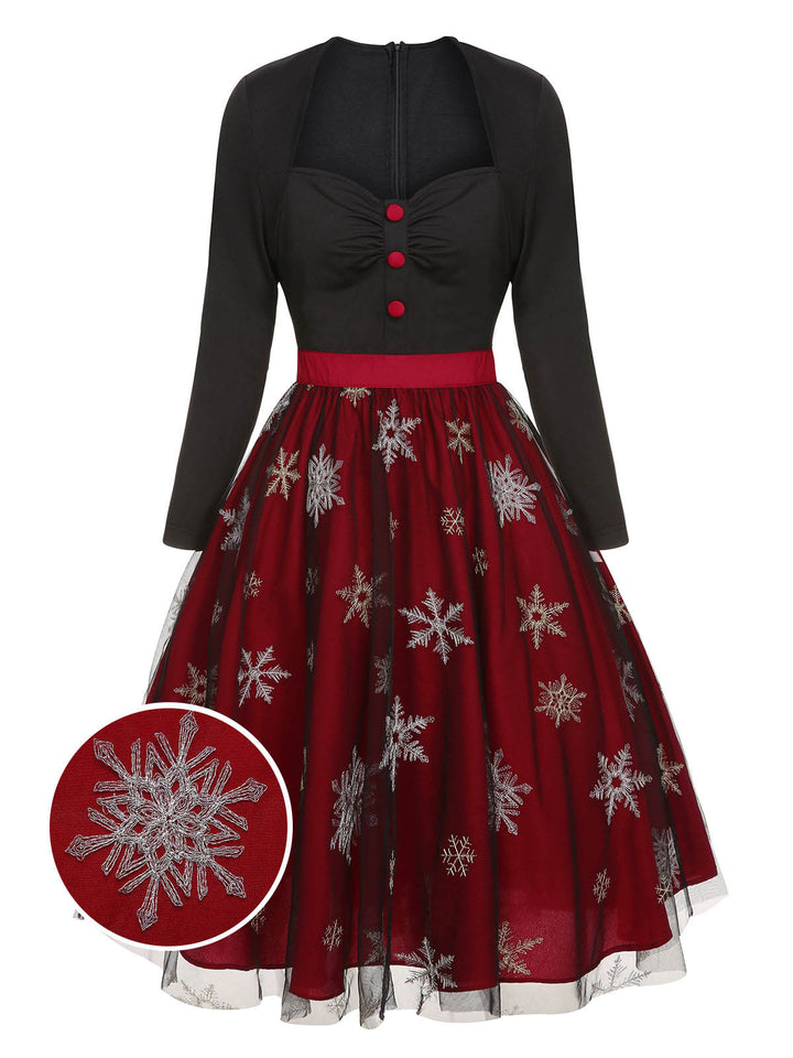 Black&amp;Red 1950s Christmas Snowflake Mesh Dress, vintage dress, retro fashion, rockabilly, pin-up fashion - perfect for women who love vintage and retro fashion