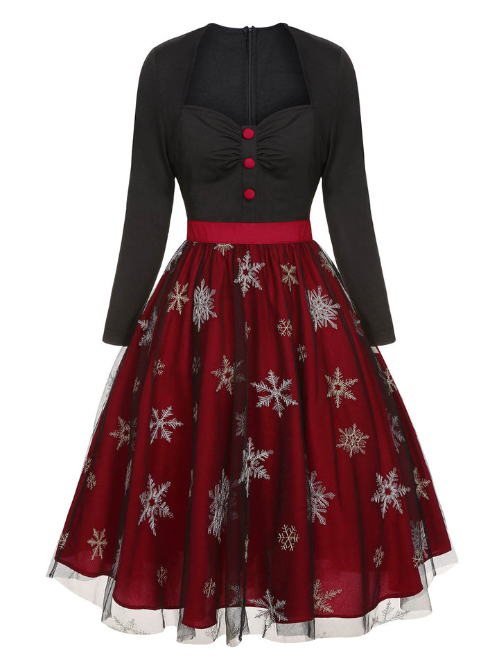 Black&amp;Red 1950s Christmas Snowflake Mesh Dress, vintage dress, retro fashion, rockabilly, pin-up fashion - perfect for women who love vintage and retro fashion