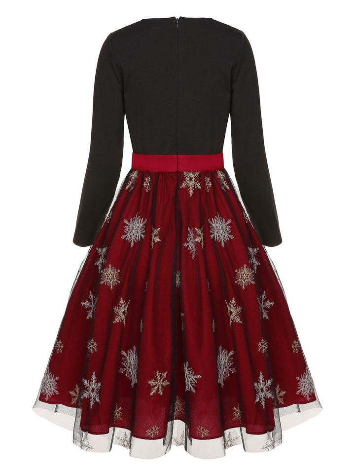 Black&amp;Red 1950s Christmas Snowflake Mesh Dress, vintage dress, retro fashion, rockabilly, pin-up fashion - perfect for women who love vintage and retro fashion