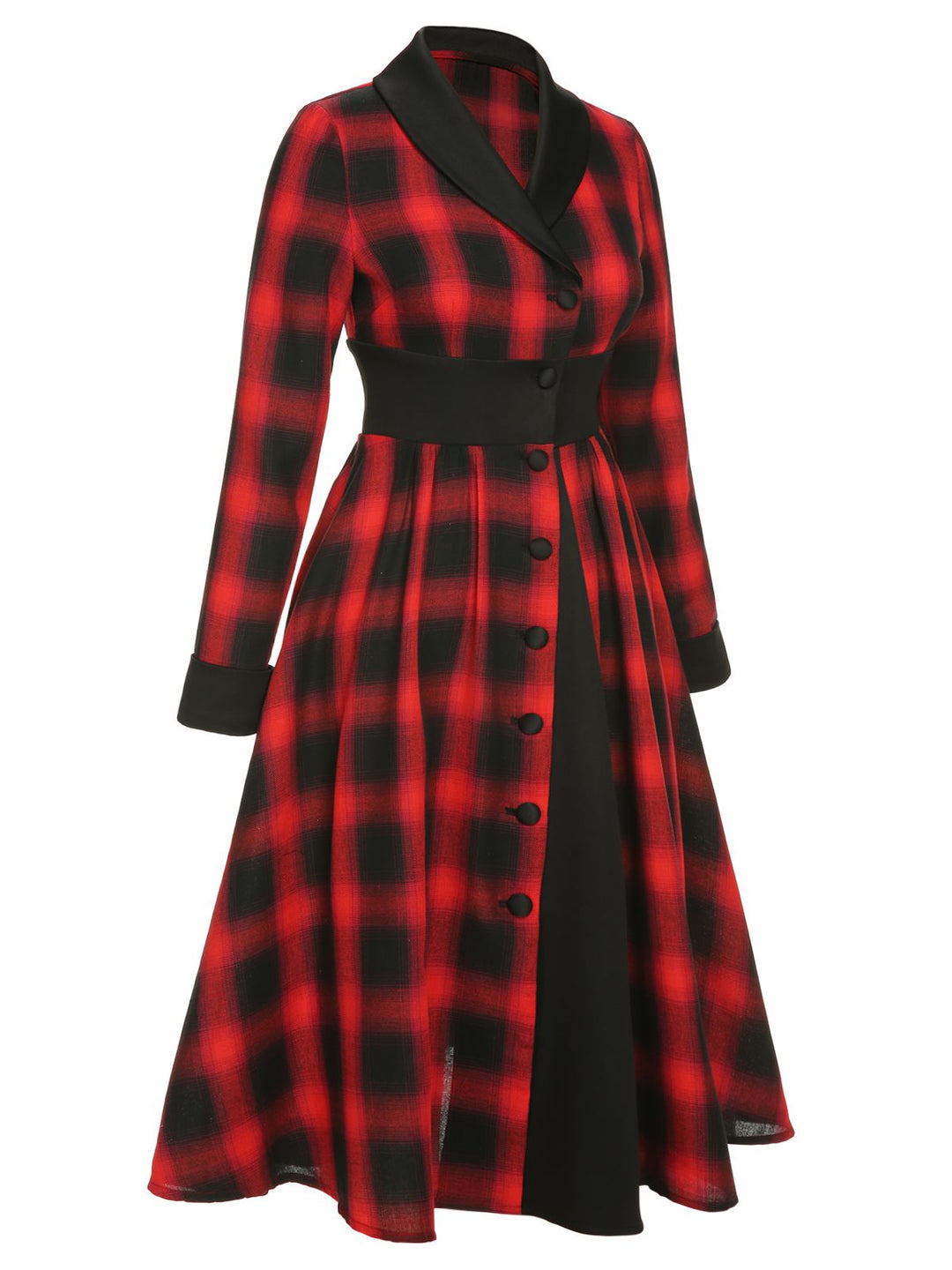 Black&amp;Red 1950s Gingham Plaid Button Lapel Dress, vintage dress, retro fashion, rockabilly, pin-up fashion - perfect for women who love vintage and retro fashion