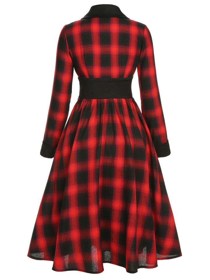 Black&amp;Red 1950s Gingham Plaid Button Lapel Dress, vintage dress, retro fashion, rockabilly, pin-up fashion - perfect for women who love vintage and retro fashion