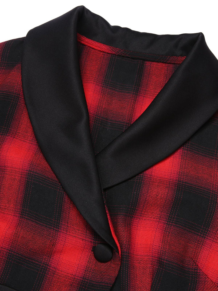 Black&amp;Red 1950s Gingham Plaid Button Lapel Dress, vintage dress, retro fashion, rockabilly, pin-up fashion - perfect for women who love vintage and retro fashion