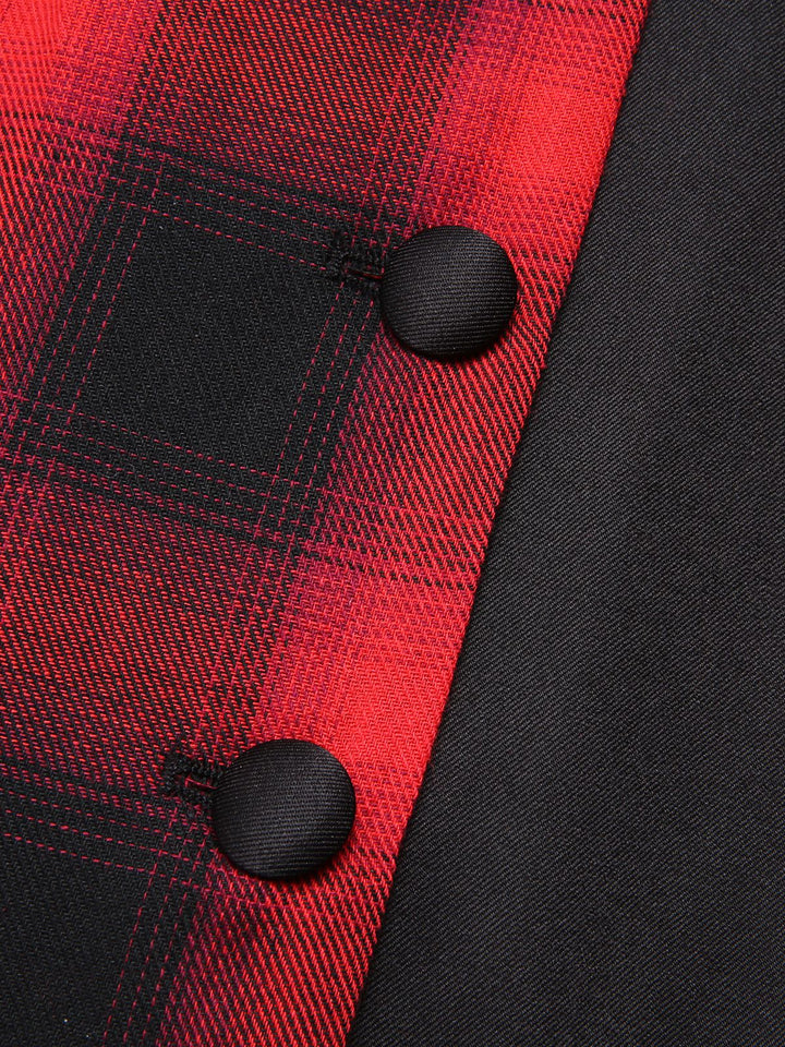 Black&amp;Red 1950s Gingham Plaid Button Lapel Dress, vintage dress, retro fashion, rockabilly, pin-up fashion - perfect for women who love vintage and retro fashion