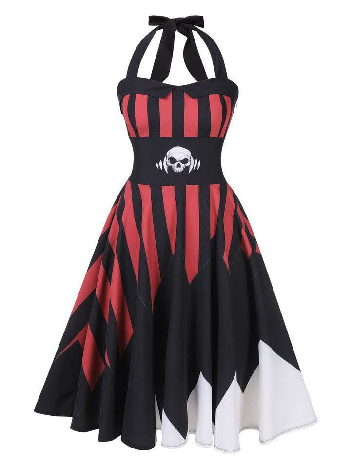 Black&amp;Red 1950s Halloween Halter Skull Dress, vintage dress, retro fashion, rockabilly, pin-up fashion - perfect for women who love vintage and retro fashion