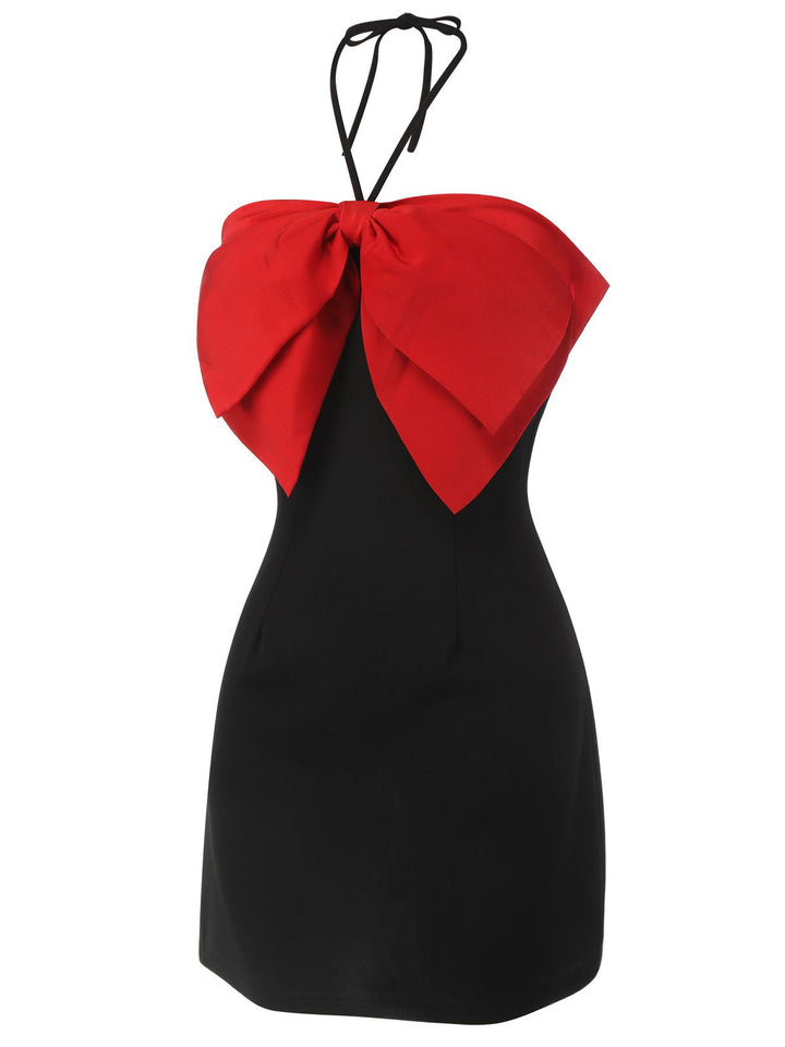 Black&amp;Red 1960s Bow-knot Patchwork Wrap Dress, vintage dress, retro fashion - perfect for women who love vintage and retro fashion