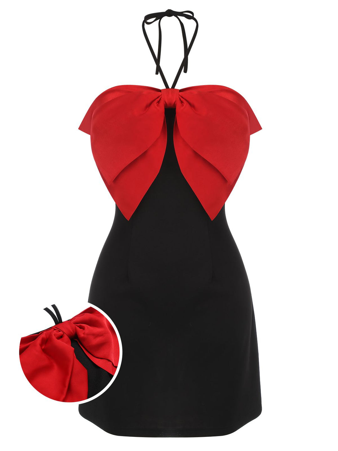 Black&amp;Red 1960s Bow-knot Patchwork Wrap Dress, vintage dress, retro fashion - perfect for women who love vintage and retro fashion