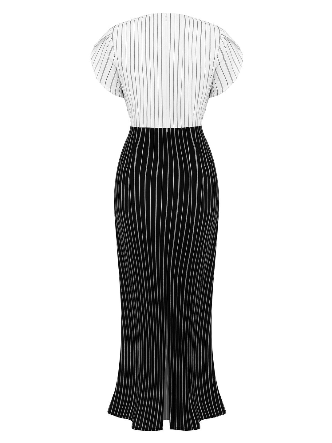 Black&amp;White 1930s Striped Deep V-Neck Patchwork Dress, vintage dress, retro fashion - perfect for women who love vintage and retro fashion