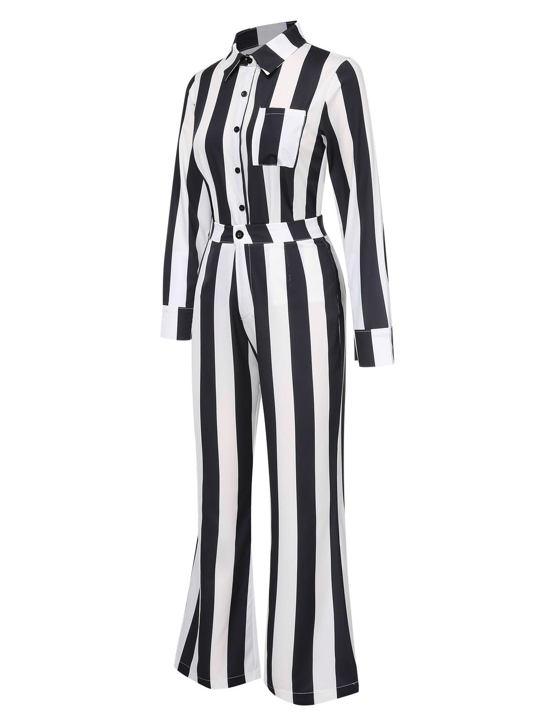 Black&amp;White 1970s Lapel Striped Contrast Color Suit, vintage fashion, retro style - perfect for women who love vintage and retro fashion