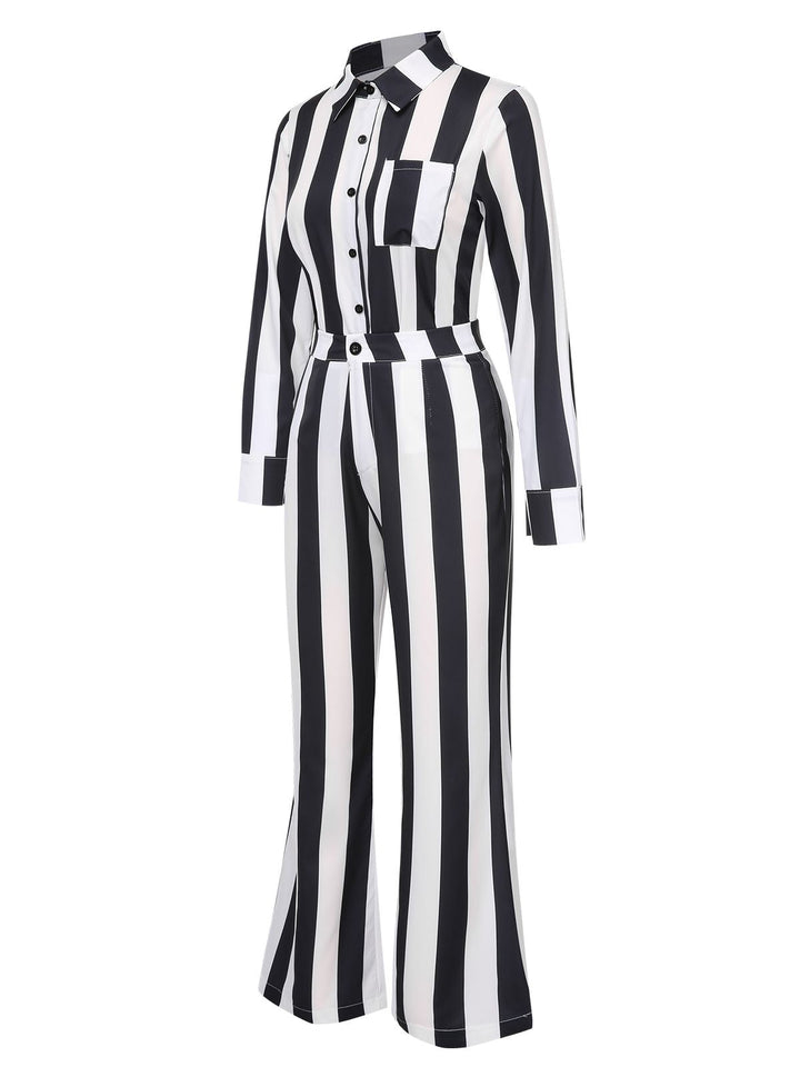Black&amp;White 1970s Lapel Striped Contrast Color Suit, vintage fashion, retro style - perfect for women who love vintage and retro fashion