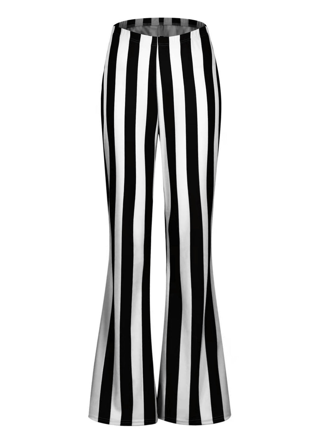 Black&amp;White 1970s Vertical Striped Flared Pants - vintage fashion, retro style, classic black