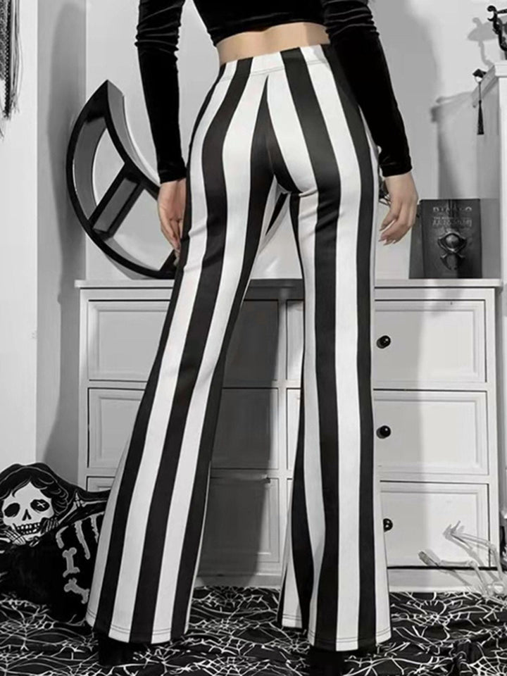 Black&amp;White 1970s Vertical Striped Flared Pants - vintage fashion, retro style, classic black