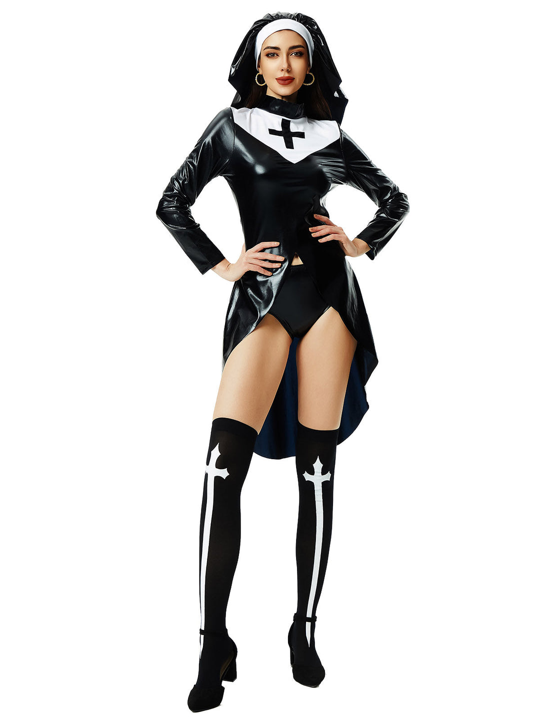 She slips into this Black&amp;White 1980s Halloween Dress &amp; Headband and suddenly it&