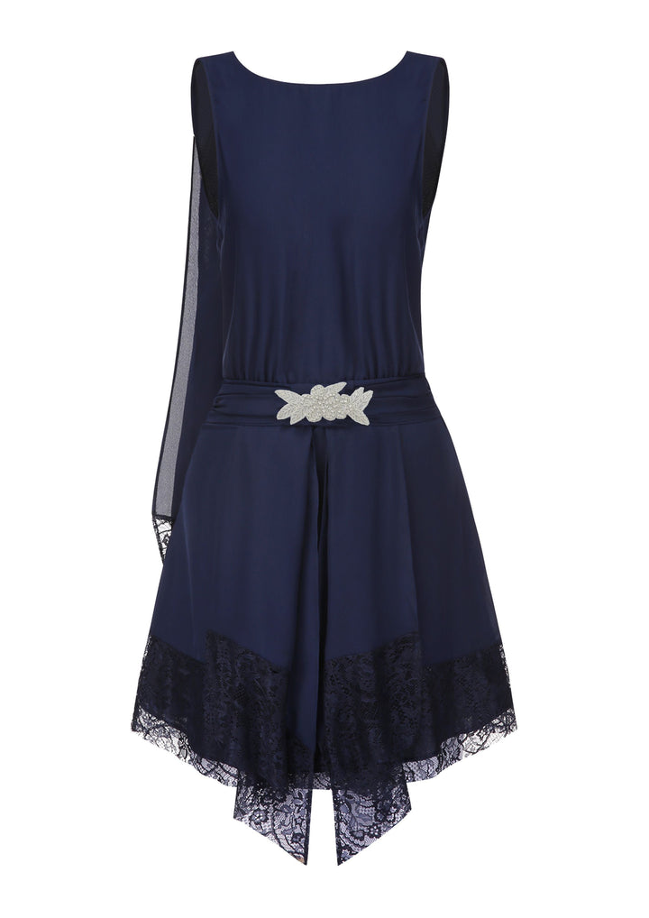 Blue 1920s Lace Patchwork Rhinestone Dress - vintage dress, retro fashion, Gatsby party